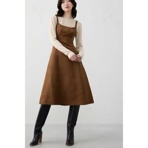 BANANA REPUBLIC VEGAN SUADE STRAPPY MIDI DRESS SZ 14